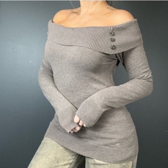 ESprit Taupe Y2K Off Shoulder Sweater - Picture 1 of 4